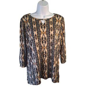 Ruby Rd. Snake Print 3/4 Sleeve Top Womens Medium Black Beige